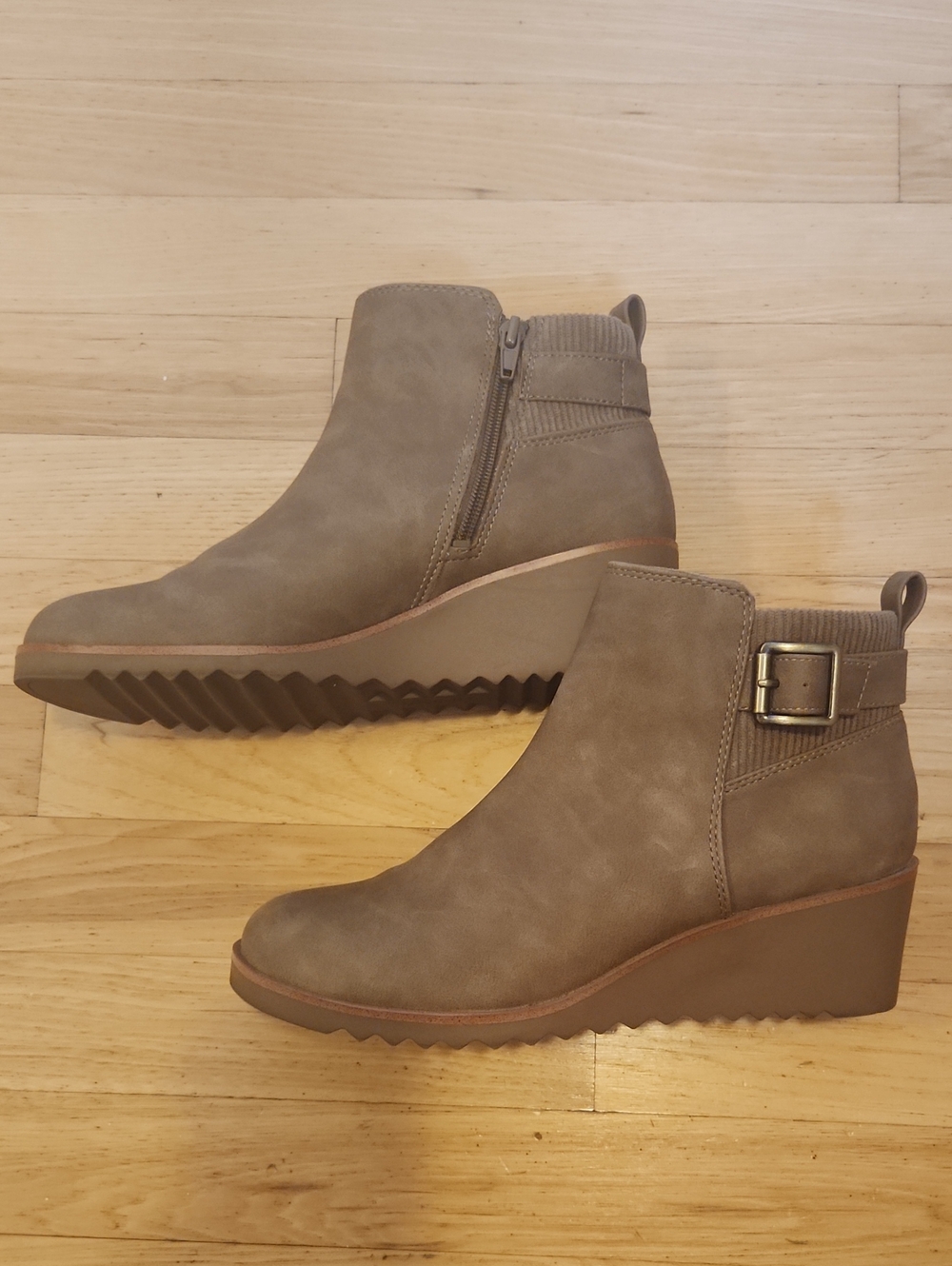 Life Stride Taupe Wedge Ankle Boots with Buckle Detail